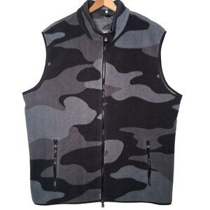 Greyson Fleece Vest Men Large Gray Black Camo Camouflage Deep Pile Zip Up Jacket